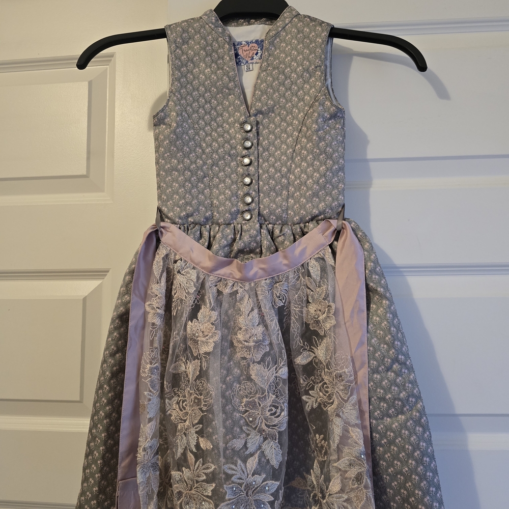Charming Floral Kids Dress in Gray and Pink